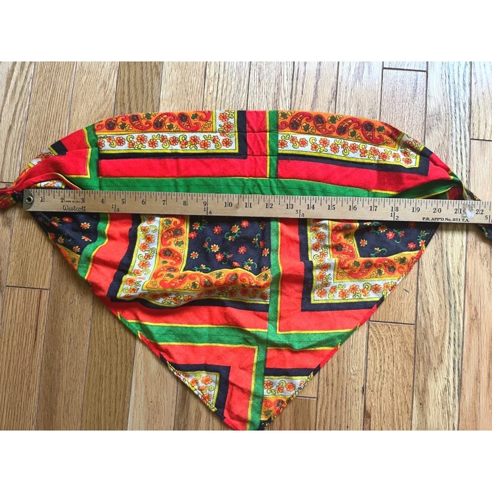 Vintage 70s Paisley Floral Cotton Triangle Head Scarf Kerchief Retro Hippie Chic